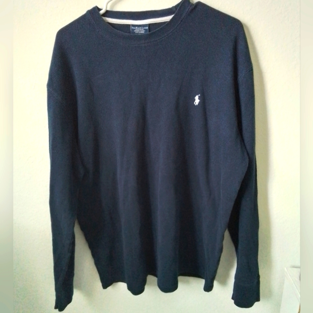 Men's Polo Ralph Lauren Sleepwear Thermal Blue Shirt Long Sleeve Size XXL